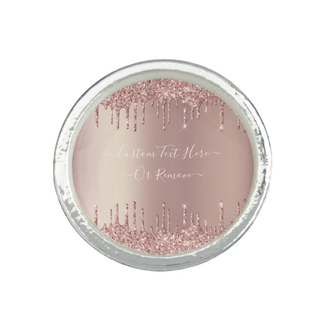 Rose Gold Blush Glitter Custom Text Name Ring (Front)
