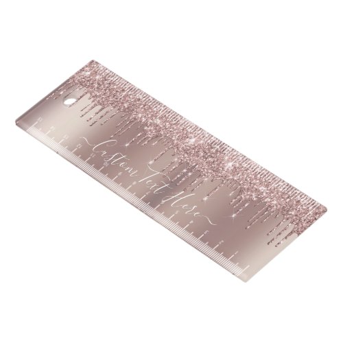 Rose Gold Blush Glitter Custom Text Name Ruler