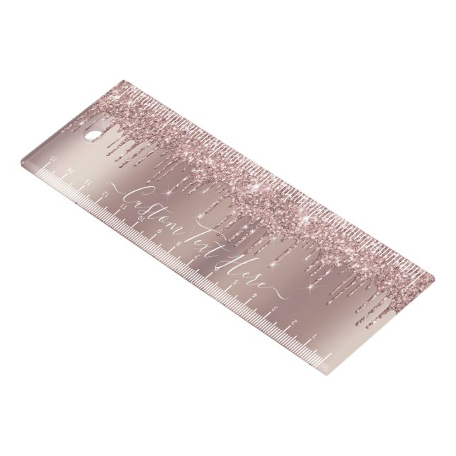Rose Gold Blush Glitter Custom Text Name Ruler (Angled)