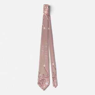 Rose Gold Blush Glitter Custom Text Neck Tie
