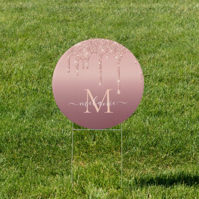 Rose Gold Blush Glitter Custom Text Outdoor Sign (Insitu)