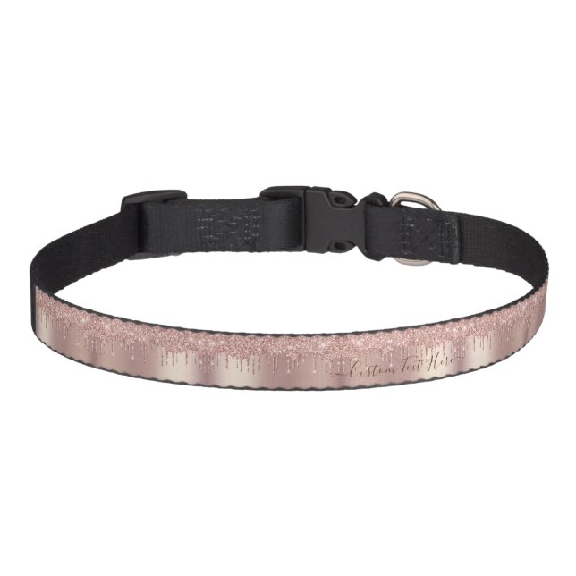 Rose Gold Blush Glitter Custom Text Pet Collar (Front)