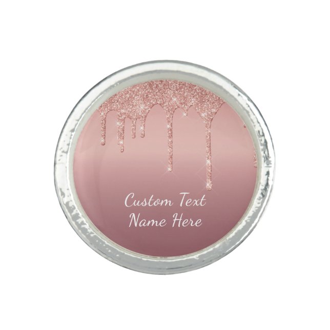 Rose Gold Blush Glitter Custom Text Ring Gift (Front)