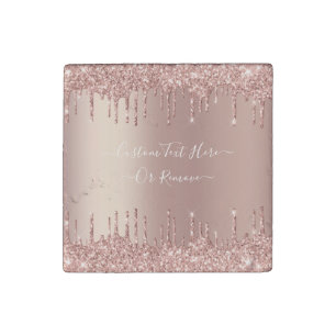 Rose Gold Blush Glitter Custom Text Stone Magnet