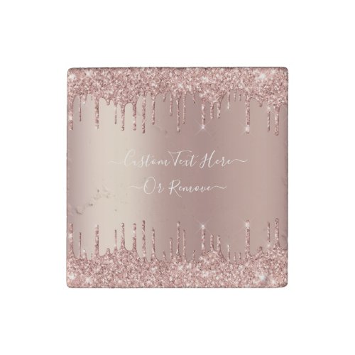 Rose Gold Blush Glitter Custom Text Stone Magnet