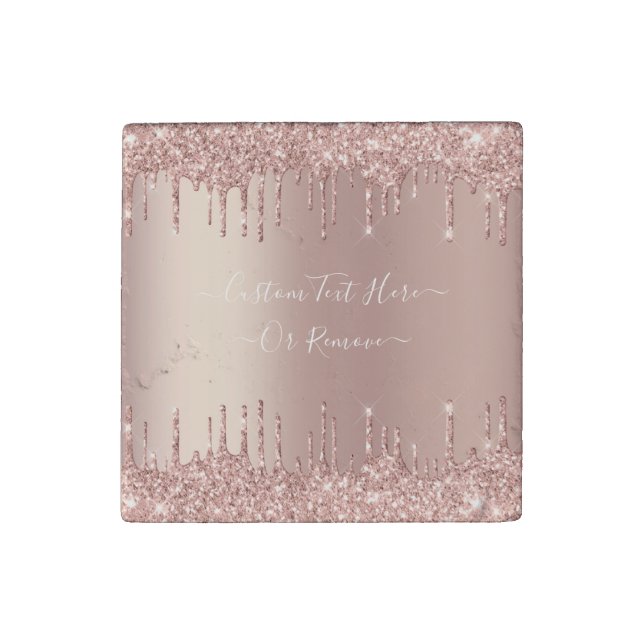Rose Gold Blush Glitter Custom Text Stone Magnet (Front)