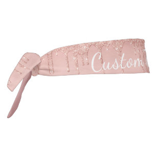 Rose Gold Blush Glitter Custom Text Tie Headband