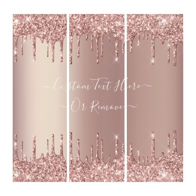 Rose Gold Blush Glitter Custom Text Triptych (Front)