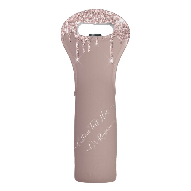 Rose Gold Blush Glitter Custom Text Wine Bag (Front)