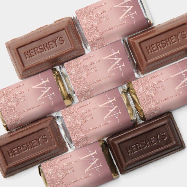 Rose Gold Blush Glitter Custom Your Letter Name Hershey's Miniatures (Assorted)