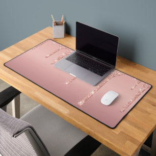 Rose Gold Blush Glitter Desk Mat