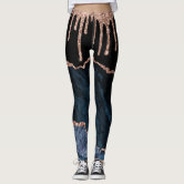 Modern Chic Rose Gold Navy Blue Marble Pattern Leggings