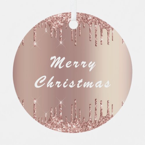 Rose Gold Blush Glitter Drips Christmas Ornament