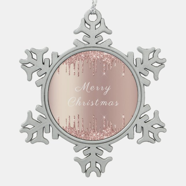 Rose Gold Blush Glitter Drips Christmas Ornament (Front)