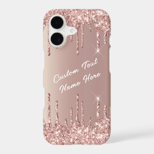 Rose Gold Blush Glitter Drips Custom Text Name iPhone 17 Case