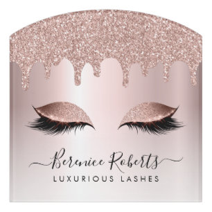 Rose Gold Blush Glitter Drips Lash Extensions Sign