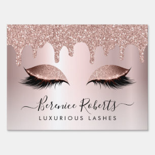 Rose Gold Blush Glitter Drips Lash Extensions Sign