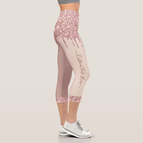 Rose Gold Blush Glitter Drips _ Leggings with Text