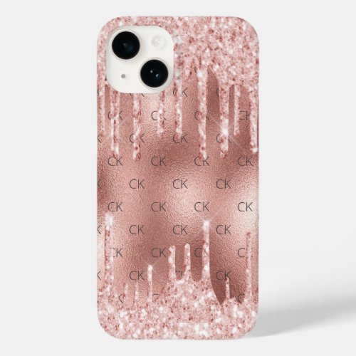 Rose gold blush glitter drips monogram initials  Case_Mate iPhone 14 case