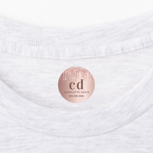 rose gold blush glitter drips monogram initials labels