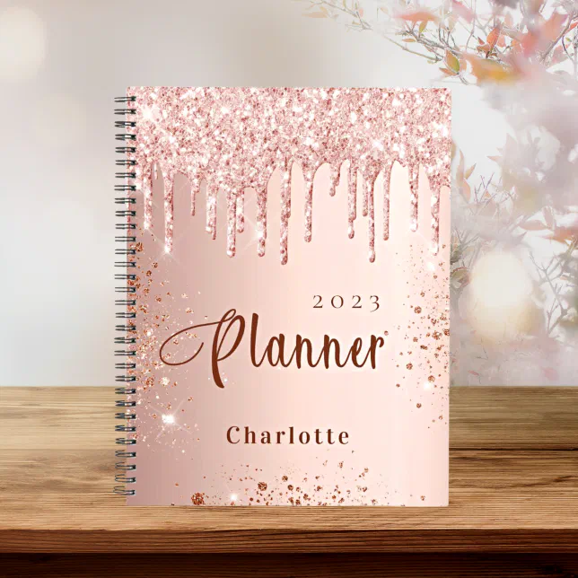 Rose Gold Blush Glitter Drips Monogram Name 2023 Planner R 5w42d 644.webp