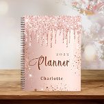 Rose gold blush glitter drips monogram name 2024 planner<br><div class="desc">A faux rose gold metallic looking background with elegant blush faux glitter drips,  paint dripping look. Personalize and add a name and year. Perfect for school,  work or organizing your personal/family life.</div>