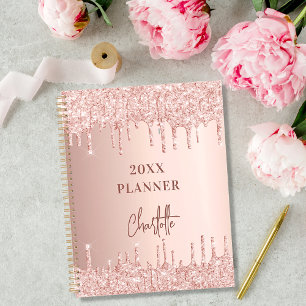 Rose gold blush glitter drips name 2027 planner