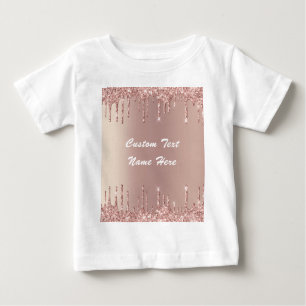 Rose Gold Blush Glitter Drips Name Baby T-Shirt