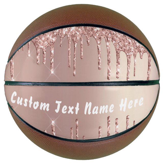 Rose Gold Blush Glitter Drips Name Basketball Gift (Front)