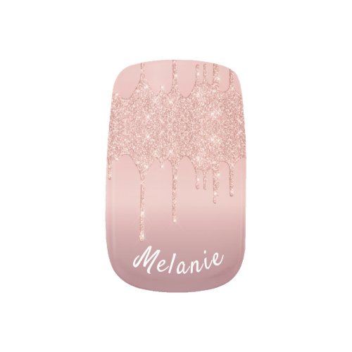 Rose Gold Blush Glitter Drips Name Minx Nail Art