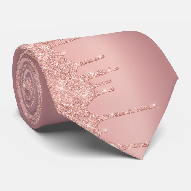 Rose Gold Blush Glitter Drips Neck Tie (Rolled)