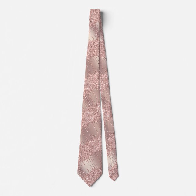 Rose Gold Blush Glitter Drips Neck Tie (Front)