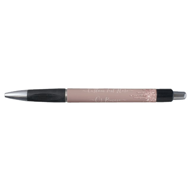 Rose Gold Blush Glitter Drips Pen Custom Name (Front)
