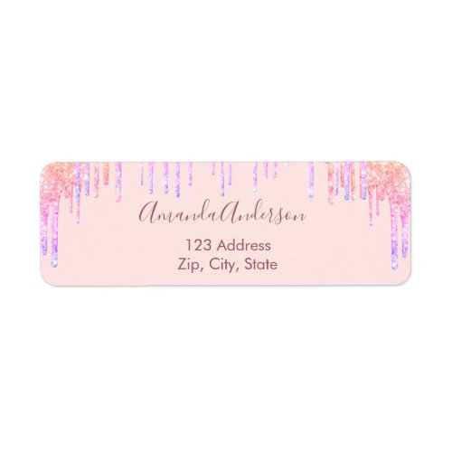 Rose gold blush glitter drips return address label