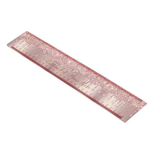 Rose Gold Blush Glitter Drips Ruler _ Your Text 