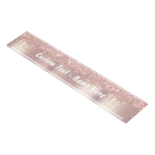 Rose Gold Blush Glitter Drips Ruler Your Text Name