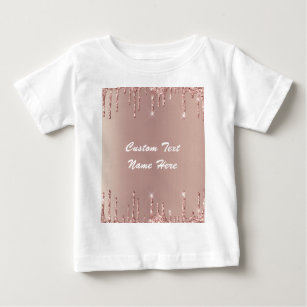 Rose Gold Blush Glitter Drips Text Baby T-Shirt