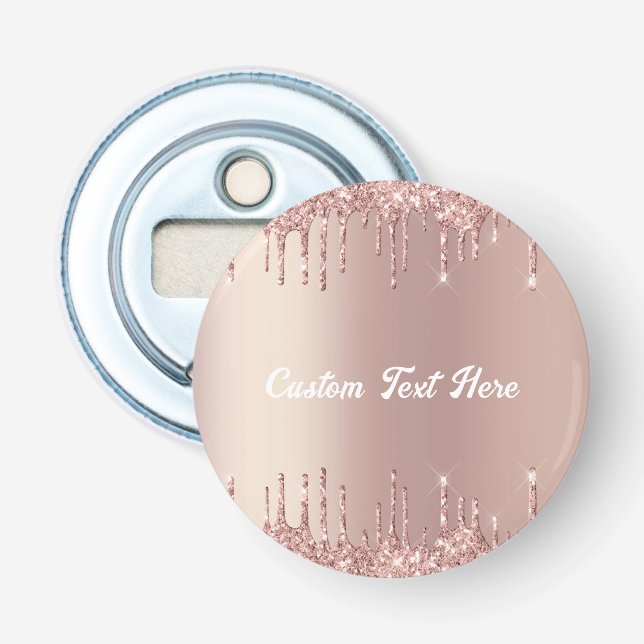 Rose Gold Blush Glitter Drips Text Bottle Opener (Front)