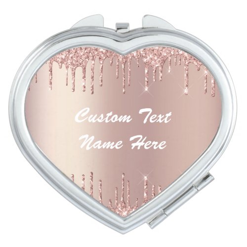 Rose Gold Blush Glitter Drips Text Compact Mirror