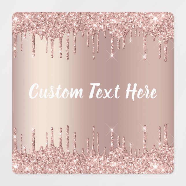 Rose Gold Blush Glitter Drips Text Labels (Design 1)