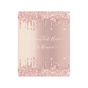 Rose Gold Blush Glitter Drips Text Metal Print