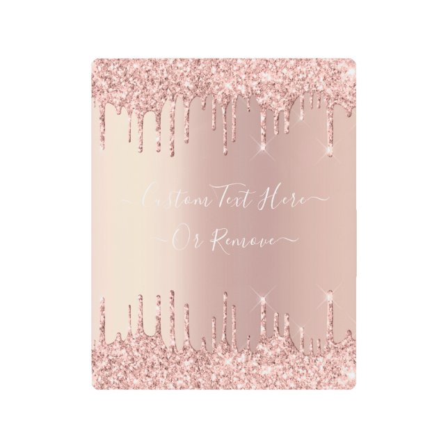 Rose Gold Blush Glitter Drips Text Metal Print (Front)