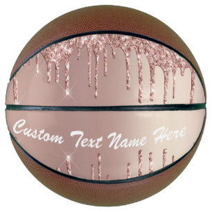 Rose Gold Blush Glitter Drips Text Name Basketball