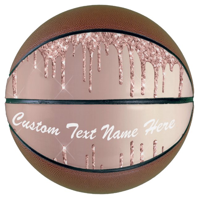 Rose Gold Blush Glitter Drips Text Name Basketball (Front)