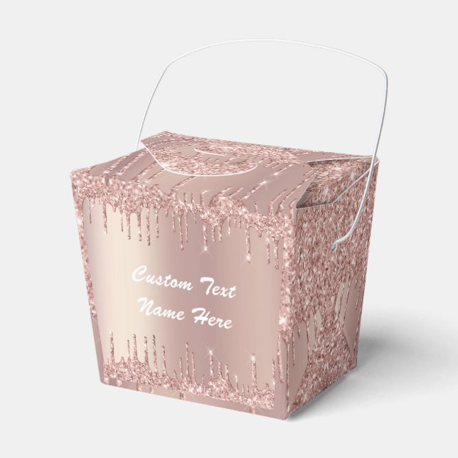 Rose Gold Blush Glitter Drips Text Name Favor Box (Front Side)