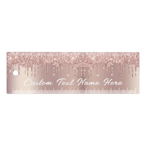 Rose Gold Blush Glitter Drips Text Name Ruler