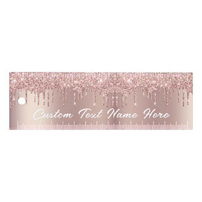 Rose Gold Blush Glitter Drips Text Name Ruler (Front)