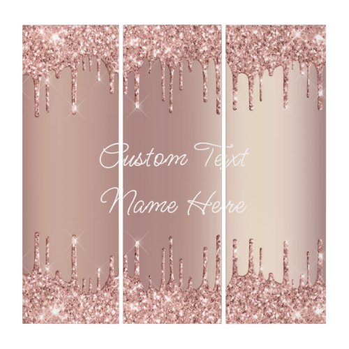 Rose Gold Blush Glitter Drips Text Name Triptych