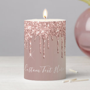 Rose Gold Candle Glitter Sparkle Drips Custom Text, Zazzle