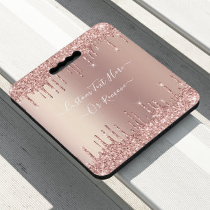 Rose Gold Blush Glitter Drips Text Seat Cushion